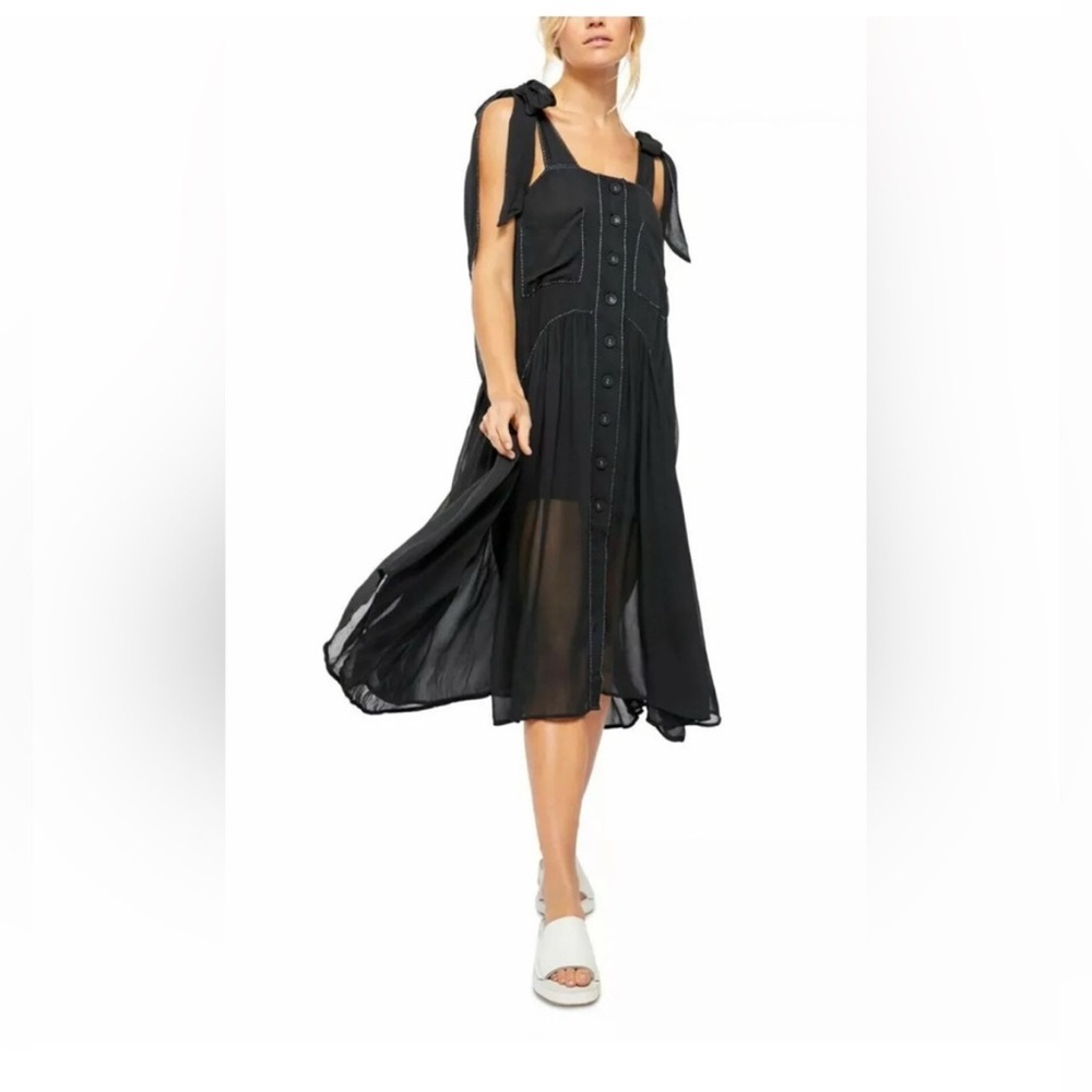 New Free People Women Black Maxi Dress Button Up Spaghetti Strap Size Medium